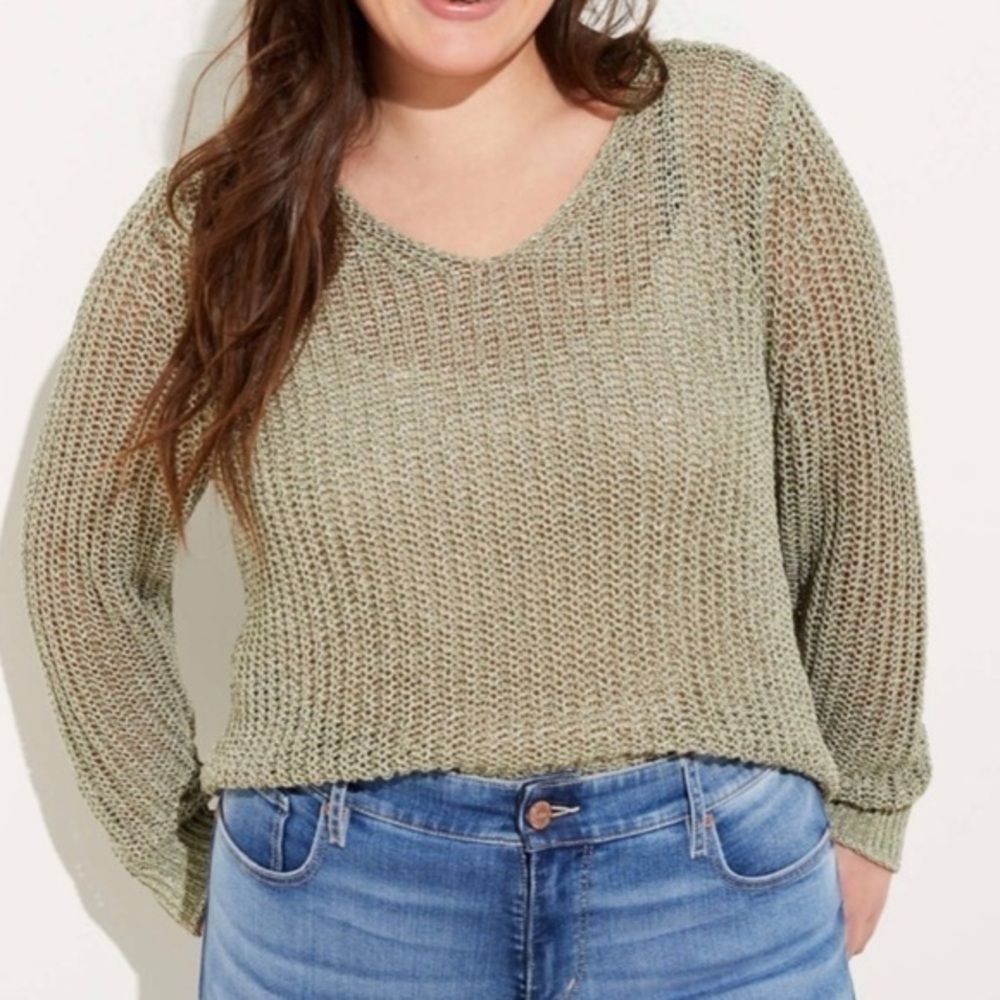 Loft Shimmer Sage Cropped Sweater Size Small K46
